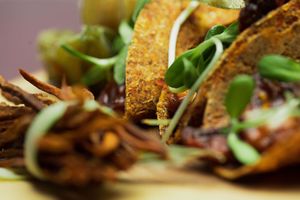 Jackfruit Tacos with Jicama Fries... at Vegan Farmacy in Fort Pierce