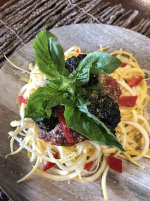 Linguine and “No Meat” Balls at the Vegan Farmacy  at Vegan Farmacy in Fort Pierce