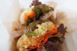 "Egg Salad" Sandwich on rice-flour bun at Gen 玄 in Kyoto