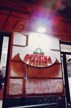The outside of the restaurant  at Officina Vegana in Naples
