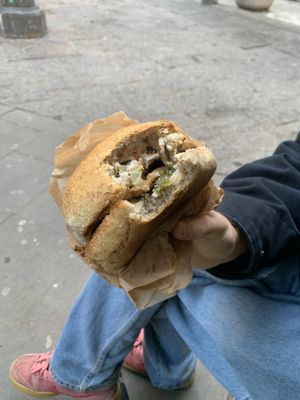 Panino con panelle di mais le scarole e olive e maio alle carote e pomodori secchi   at Officina Vegana in Naples