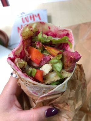 Wrap with Seitan, carrot, broccoli and red beete  at Officina Vegana in Naples