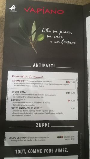 Bruschetta and tomato soup at Vapiano - Les Terrasses du Port in Marseille