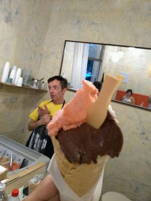 Cacao, Strawberry and Coconut in a cone at Alfreddo Veggani in Sao Paulo