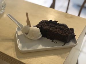 Chocolate cake with vanilla ice cream at Alfreddo Veggani in Sao Paulo