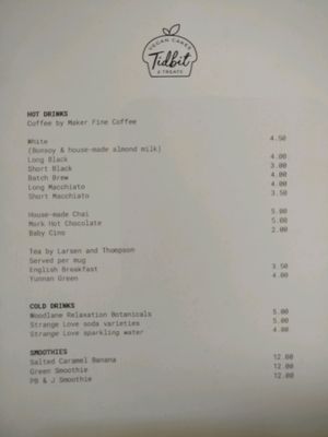 drinks menu at Tidbit Cakes - Online in Richmond