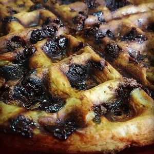 Banana waffle with chocolate drops at AMO Cafe Vegano in Florianopolis