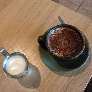 Frothy cappuccino at SoulPod Foods in Croydon