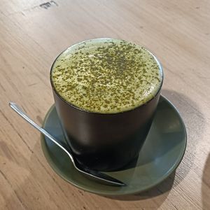 Matcha latte at SoulPod Foods in Croydon