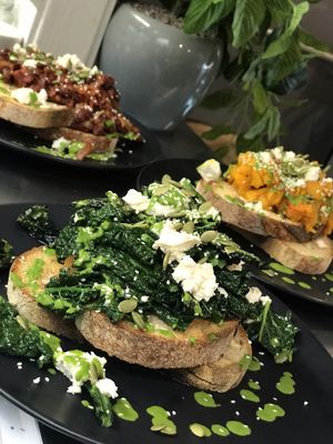 Mexi beans, green bruschetta, smashed pumpkin at SoulPod Foods in Croydon