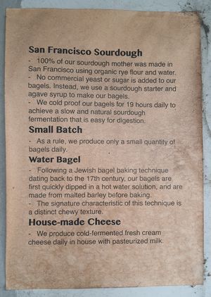 store's description of bagels at SF Bagel in Seoul