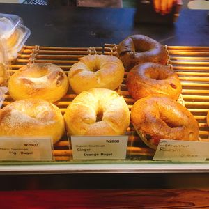 Cinnamon, Ginger orange, Fig bagels  at SF Bagel in Seoul