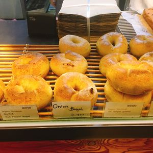 Original, Onion, Garlic and Red pepper bagels at SF Bagel in Seoul