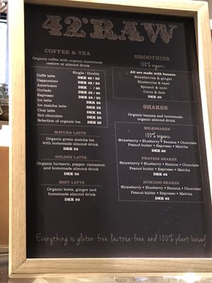 Menu at CPH - 42°Raw - T2 in Copenhagen