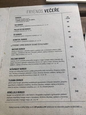 Menu   at Fryends in Brno