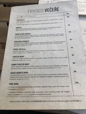 Menu   at Fryends in Brno
