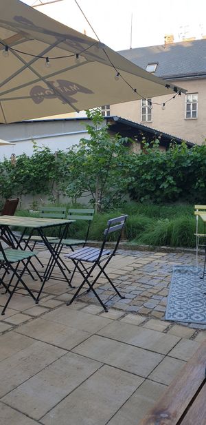Outdoor seating at Fryends in Brno