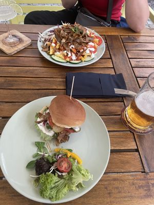 Seitan burger and Kapsalon  at Fryends in Brno