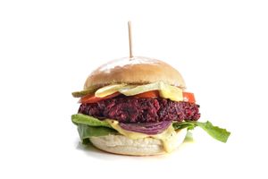 BEAT burger 89 CZK / 2,5 euro
Everything is home-made. The base is from beetroot with salad, tomato, sour cucumber, onion and mustard dip. at Fryends in Brno