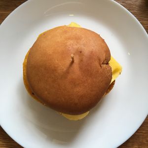 Delicious vegan cheese burger with omelette. at Fryends in Brno