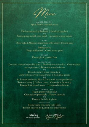 Amazing vegan menu from chef Rohan  at Jetwing Ayurveda Pavilions in Negombo