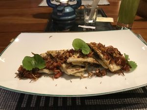 Cocconut Rotti stuffed with tempered banana blossom  at Jetwing Ayurveda Pavilions in Negombo