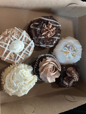 Cinnamon Toast Crunch, chocolate cupcake, chocolate brownie, funfetti donut, cheesecake cupcake  at HaleLife Bistro & Bakery in St Petersburg
