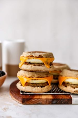 All American Breakfast Sammie - homemade bun, Just Egg Folded Patty, Beyond Meat Sausage and Follow Your Heart American Cheese at HaleLife Bistro & Bakery in St Petersburg