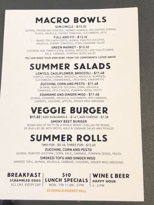 Menu at Two Tablespoons in Brooklyn