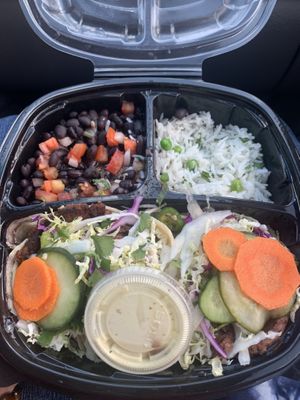 Enjoyed this meal.  Can do with/without the siete on taco. The carrots and cucumbers were delicious. It was as if it was marinated in apple cider vinegar .  at Hungry's in Houston