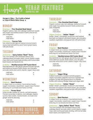 Menu at Hungry's in Houston