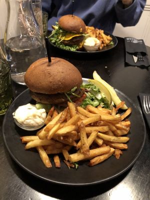Seitan burger + portobello mushroom  at Cafe Rooster in Oulu