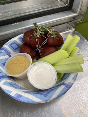Specials - Curry Quinoa Cheezy Balls w/ your choice of sauce…Try the awesome cheez or garlic dill sauce
 at Wrappin & Rollin in Roseburg