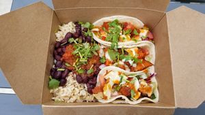 Street tacos. 6 tortillas. Yummy at Wrappin & Rollin in Roseburg