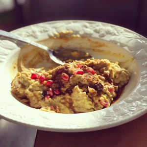 Porridge of the Gods at The Old Baths Cafe.
Almonds, Korinthian Raisins, Dried Figs, Turmeric, Grape Molasses and Pomegranate. at The Old Baths Cafe - Gaia Pulses in East London