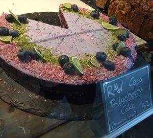 Raw blueberry coco cake  at Wagners Juicery & Health Food in Munich