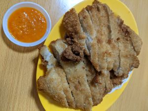 Melt in your mouth perfection chicken cutlet at Bodhi Deli - 菩提斋 in Central Singapore