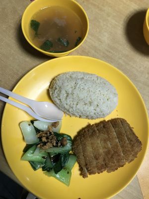Chicken cutlet rice (4$) at Bodhi Deli - 菩提斋 in Central Singapore