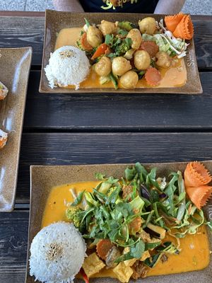 vegan chicken ball curry and tofu curry  at Mom's Creation - Alt Treptow in Berlin