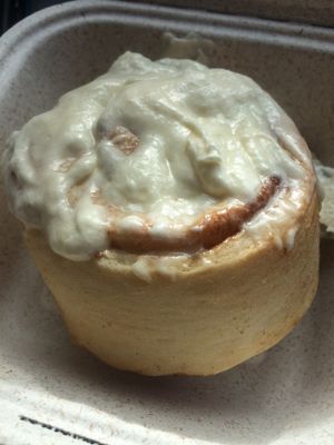 Cinnamon roll with vanilla frosting.  at Cinnaholic in Salt Lake City