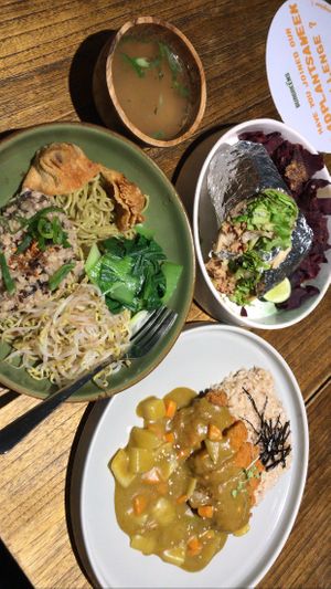 vegan yamien, burrito with chick’n, katsu curry at Burgreens - Pacific Place Mall in Jakarta