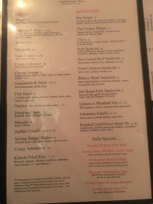 Menu at Leatherhead Pub in Egg Harbor