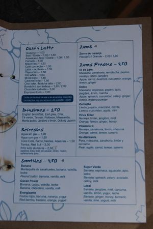 Menu at Cafe ArtySana in Valencia