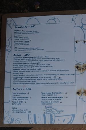Menu at Cafe ArtySana in Valencia