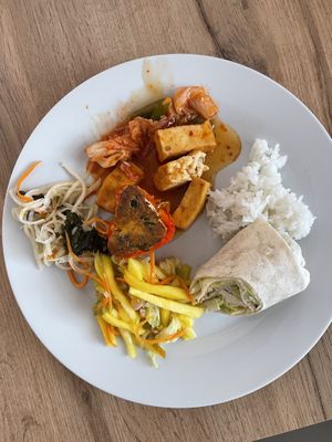 Freshly made kimchi and tofu prepared different ways   at Zau & Bun Cha Asian in Prague
