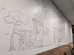 hand drawn wall art at Ramen Instant in Fremont