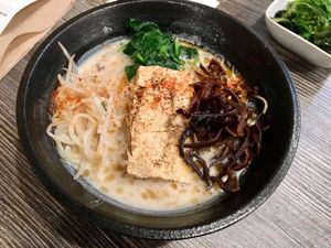 Toppings: spinach, black mushroom, bean sprout at Ramen Instant in Fremont