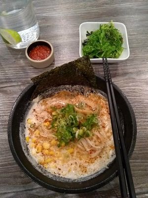 There is only one option which is a "build your own." The broth had organic soy milk. Since I didn't add the tofu steaks, I could choose five items to add. I added corn, green onio at Ramen Instant in Fremont