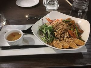 Vermicelli special with brown rice substituted for the noodles at An Chay in Edmonton