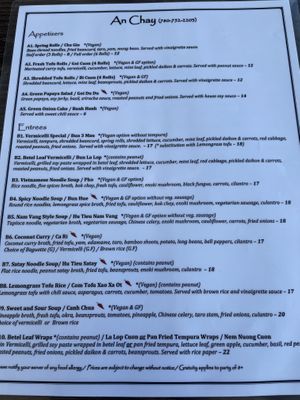 Menu  at An Chay in Edmonton